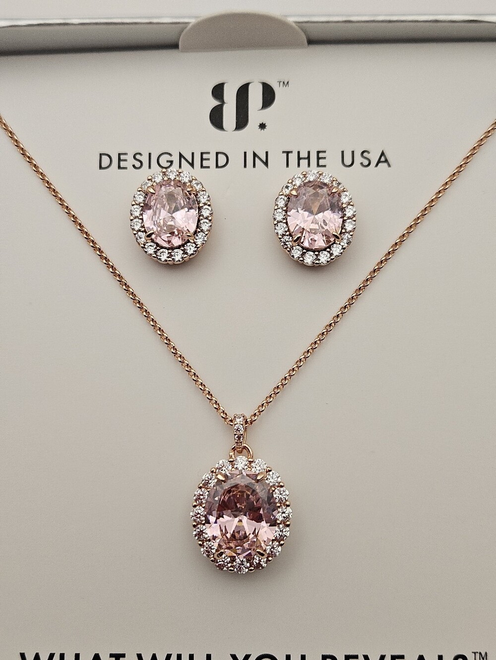 Bomb Party SE89530 "The 2424 Set" Rose Quartz Cubic Zirconia
